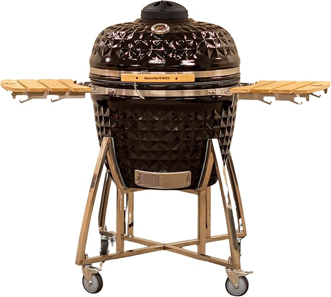 26" Kamado Grill COALS by Comfortbilt Large Ceramic Grill Charcoal Grill Smoker with Cart Side Shelves and 680 Cooking Square Inches