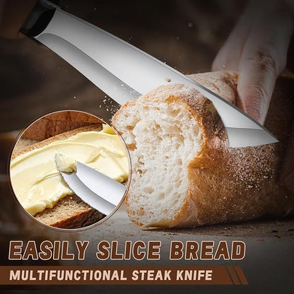 Freelander Handmade Forged Steak Knives Set of 6, Serrated Cutters for Meat Cutting, Stainless Steel Steak Knife Set Blades with Wooden Handles, Elegant & Aesthetic Design