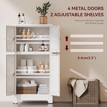 43" H Small Storage Cabinets,Metal White Pantry Cabinets with Doors,Food Pantry Cabinet with 4 Doors and Shelves for Kitchen Dining Room