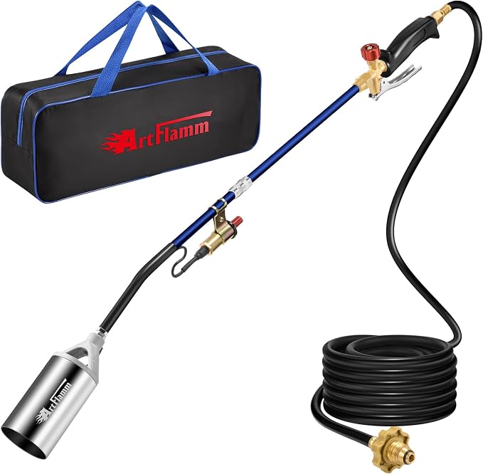 ARTFLAMM Portable Propane Torch Weed Burner Kit with Storage Bag, High Output BTUs Flamethrower with 10 FT Hose, Self Igniter Weed Flame Torch for Campfires,Roofing,Melting Snow Ice
