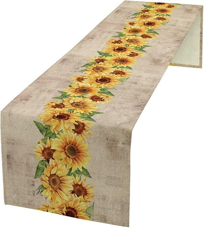 Fall Sunflowers Table Runner, Vintage Spring Summer Flower Home Kitchen Dining Decor, Seasonal Farmhouse Floral Kitchen Dining Table Decoration for Home Party Decor 13x90 Inch