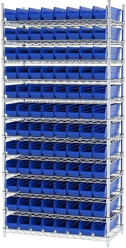 Akro-Mils 30128 Heavy Duty Plastic Shelf Bins, 18"x 4"x 4", Blue, 12-Pack | Heavy Duty Nesting Storage Bins for Garage, Closet, Refrigerator, Kitchen, Cabinet, Drawer Organization, Pantry Organization