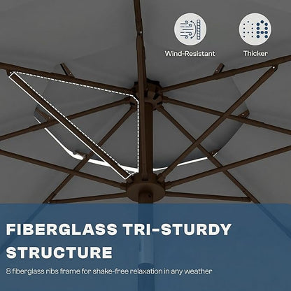 10ft Patio Umbrella, 3 Tier Outdoor Market Table Umbrellas with 8 Fiberglass Ribs and Push Button Tilt, Windproof, Vented Canopy, UV Protection for Deck, Pool, Backyard