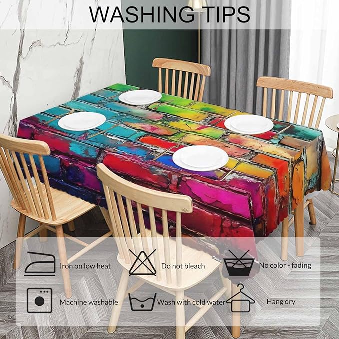Table Cloth Graffiti Brick Wall, Rainbow Stone Wall Farmhouse Tablecloth Soft Table Cover Tablecloth for Kitchen Dinning Tabletop Decoration, 52x70 Inch Fitted Tablecloths