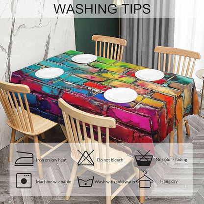 Table Cloth Graffiti Brick Wall, Rainbow Stone Wall Farmhouse Tablecloth Soft Table Cover Tablecloth for Kitchen Dinning Tabletop Decoration, 52x70 Inch Fitted Tablecloths
