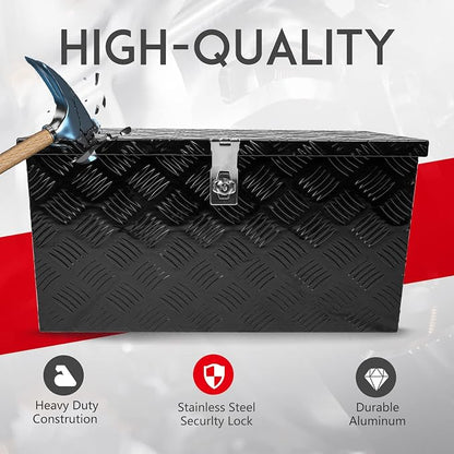 24 Inch Tool Box Flatbox Truck Bed Toolbox,RV Storage Organizer,Truck Tools Chest Box With Side Handle & Lock Key Compatible with Trailer Pickup,Black Aluminum 5 BarTread ToolBox(24"x10"x11")