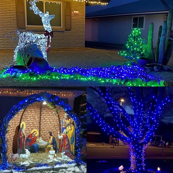YEGUO 165ft 500 LED Blue String Lights Outdoor Waterproof, Green Wire Christmas Lights Indoor, 8 Modes Twinkle Tree Lights Plug in with Memory Timer for Holiday Festival Xmas