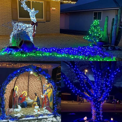 YEGUO 165ft 500 LED Blue String Lights Outdoor Waterproof, Green Wire Christmas Lights Indoor, 8 Modes Twinkle Tree Lights Plug in with Memory Timer for Holiday Festival Xmas