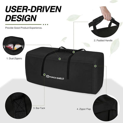 Porch Shield Outdoor Cushion Storage Bag 62 inch Waterproof Outside Storage Bags for Patio Furniture with Zippers and Handles Black