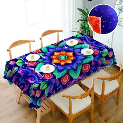 Swono Tablecloth 52"X70" Mandala Blue, Watercolor Mandala Floral Pattern Rectangle Table Cover Anti-Oil Tablecloth for Dining Tables, Parties, Wedding and Banquet Decoration