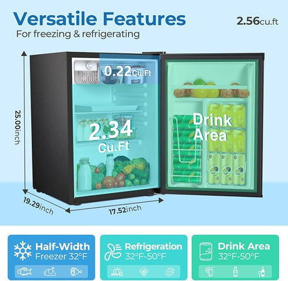 Electactic 2.56 Cu.ft Compact Refrigerator with Reversible Single Door, Silver