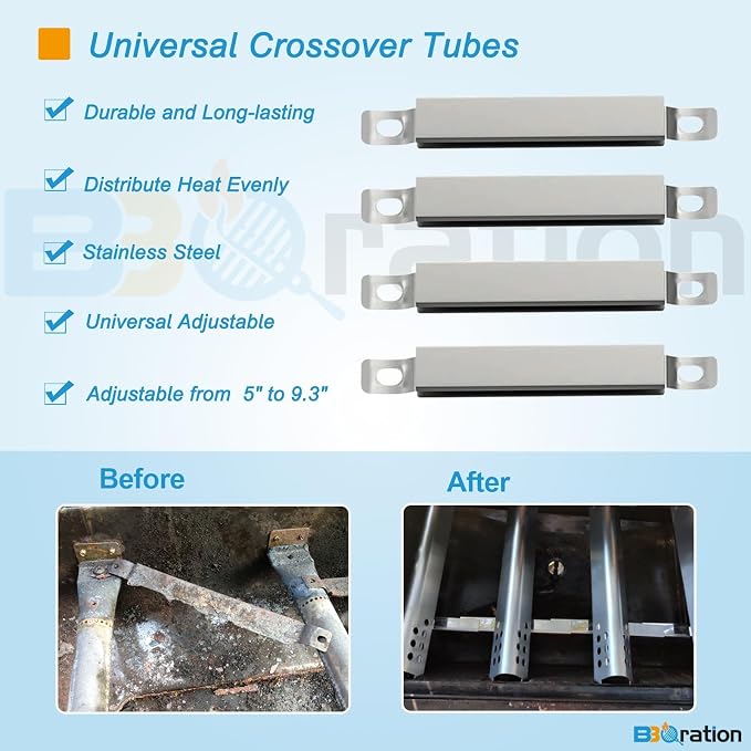 4-Pack Universal Adjustable Crossover Tubes for Charbroil | Carryover Tubes for Charbroil Kenmore and Others Most Gas Grill