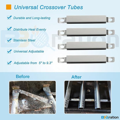 4-Pack Universal Adjustable Crossover Tubes for Charbroil | Carryover Tubes for Charbroil Kenmore and Others Most Gas Grill