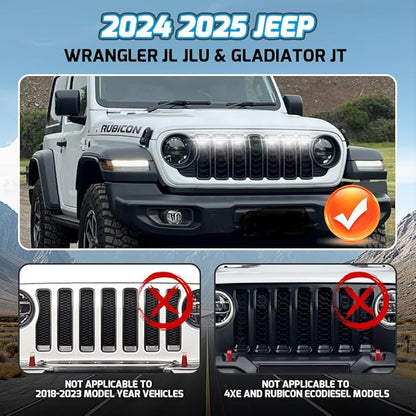 6PCS Grill Lights Fit for Jeep Wrangler 2024 2025, APP Control 8 Lighting Modes Front Bumper Grille Light Daytime Running Light (RGB)