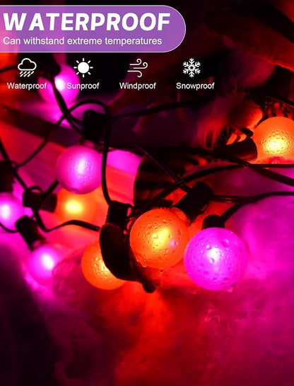 50ft Halloween Outdoor String Lights, G40 LED Halloween Globe Lights with 27 Frosted Orange and Purple Bulbs(2 Spare) for Outdoor Indoor Patio Yard Roofline Decorations, E12 Socket, Black Wire