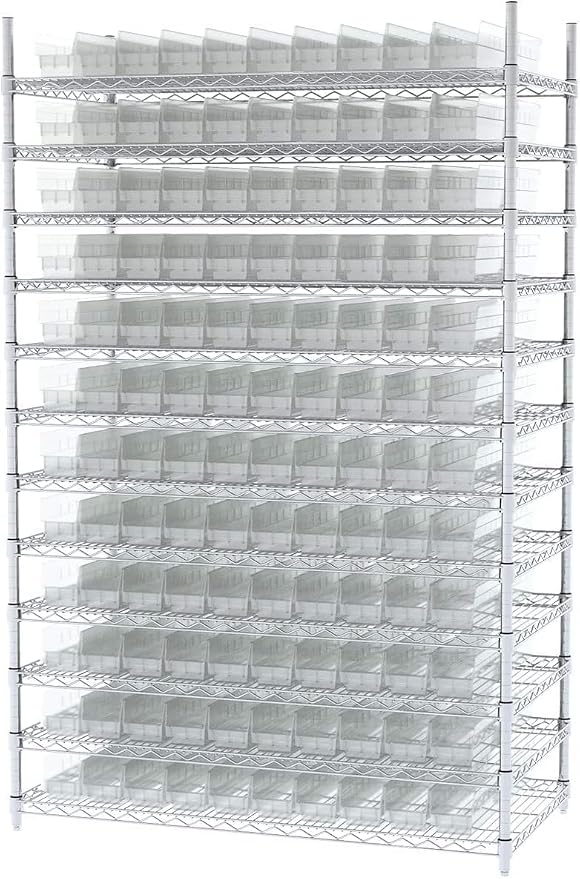 Akro-Mils 30124 Heavy Duty Plastic Shelf Bins, 24"x 4"x 4", Clear, 12-Pack | Heavy Duty Nesting Storage Bins for Garage, Closet, Refrigerator, Kitchen, Cabinet, Drawer Organization, Pantry Organization