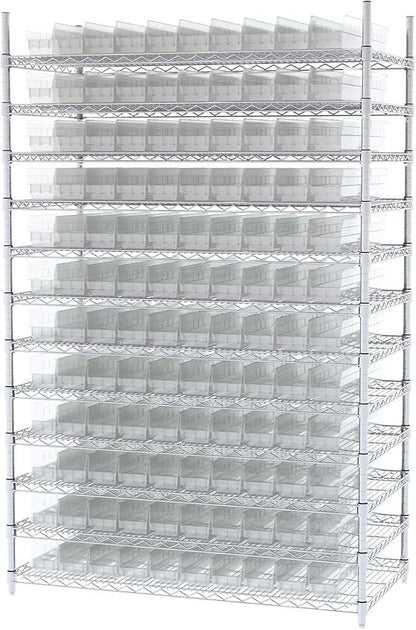 Akro-Mils 30124 Heavy Duty Plastic Shelf Bins, 24"x 4"x 4", Clear, 12-Pack | Heavy Duty Nesting Storage Bins for Garage, Closet, Refrigerator, Kitchen, Cabinet, Drawer Organization, Pantry Organization