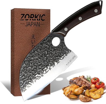 Butcher Knife, Hand Forged Serbian Chef Knife & Meat Cleaver & Viking Knife, Food Cutting Kitchen Knife for Home, Outdoor Cooking, Camping BBQ Gift for Men