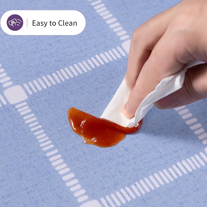 Rectangle Vinyl Tablecloth 100% Waterproof - Heavy Duty Buffalo Plaid Table Cover for Outdoor Picnic Camping Patio - Wipe Clean Checkered Gingham Tablecloth for BBQ Party Decor - 55x108 Light Blue