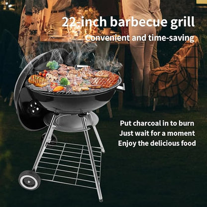 Charcoal Grill - portable BBQ Grill with adjustable air vent, wheels, hanlde - Charcoal Kettle Grill for outdoor, camping, backyard, picnics, party parties