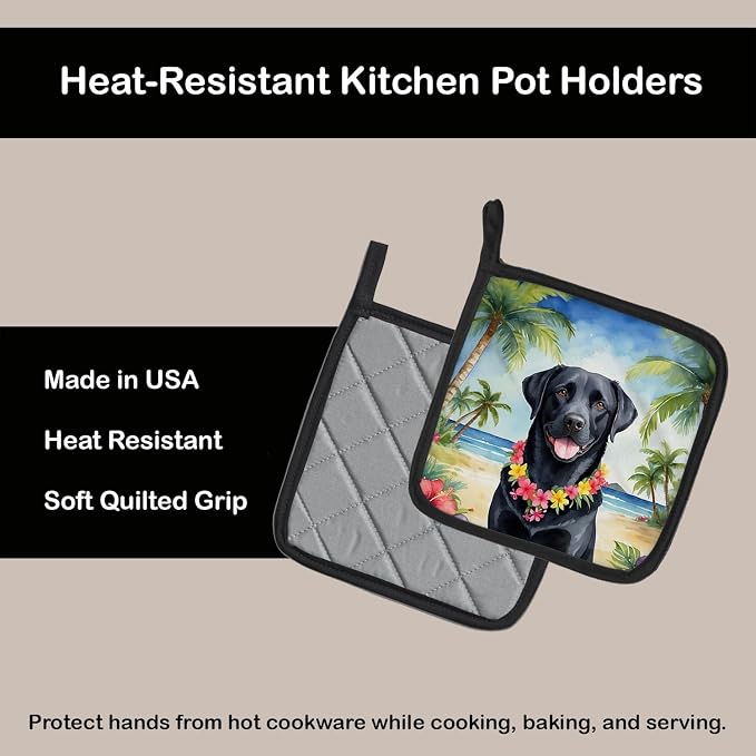 Caroline's Treasures Black Labrador Retriever Luau Pair of Pot Holders Kitchen Heat Resistant Pot Holders Sets Oven Hot Pads for Cooking Baking BBQ, 7 1/2 x 7 1/2