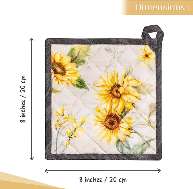Maison d' Hermine Pot Holders 100% Cotton Heat Resistant Potholders 8" x 8" Hot Pads with Loop BBQ Cooking Baking Hotel Farmhouse Kitchen Handling Hot Pans Spring Summer (Pack of 1, Candice)