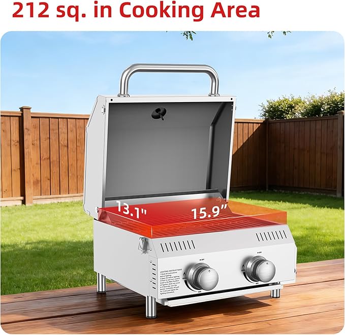 Veralune Tabletop Gas Grill, 2 Burners Portable Propane Grill, Camping Cooking Grill with Travel Lock for Camping, RV, Backyard BBQ