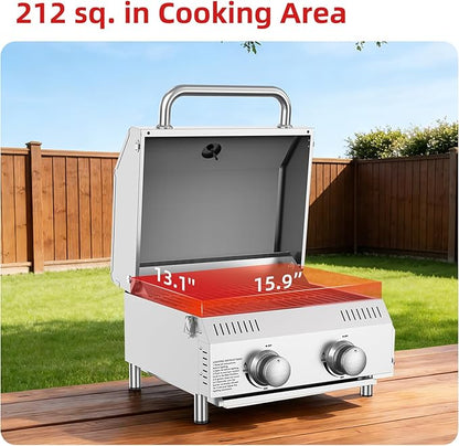 Veralune Tabletop Gas Grill, 2 Burners Portable Propane Grill, Camping Cooking Grill with Travel Lock for Camping, RV, Backyard BBQ
