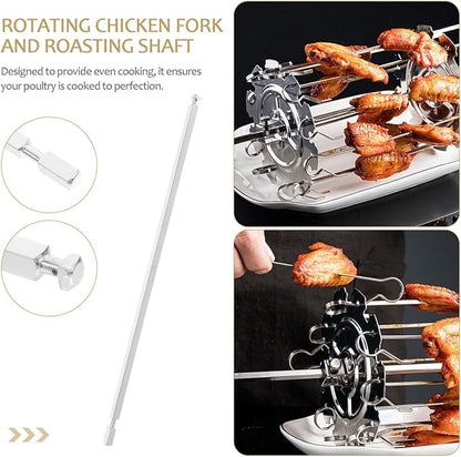 PRETYZOOM Grill Shaft Replacement Part 11.02In Rotisserie Fork Rod for BBQ Grill Air Fryer Accessories Even Heating Chicken Rotisserie Fork