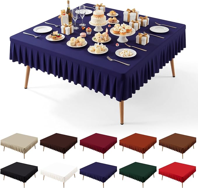 PARTISKY Navy Blue Spandex Square Tablecloths 60x60 Inch, Wrinkle Free Fitted Card Table Cloth Stretch Square Table Cover for Kitchen Dinner, Holiday Party, Wedding Banquet, Display Trade Show