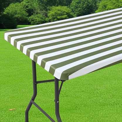 Smiry Spandex Fitted Tablecloth for 6 Foot Rectangle Tables, Washable Picnic Table Cover with Elastic, Stretch Reusable Table Cloth for Outdoor, Camping, Dining & Kitchen (Stripe, 30"x72")
