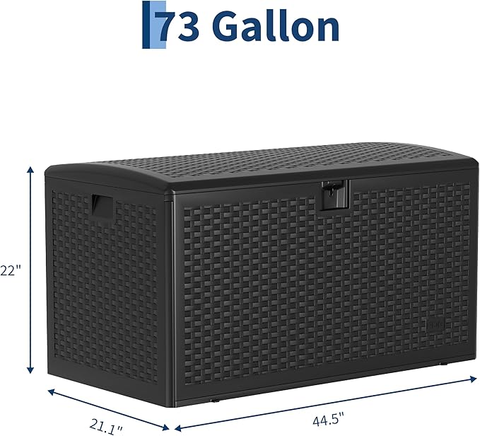 73 Gallon Blow-Molded Outdoor Storage Box, Lockable Storage Chest, Waterproof & UV-Resistant Storage Bin for Patio Cushions, Garden Tools & Pool Accessories, Outdoor Toy Storage Bench, Black