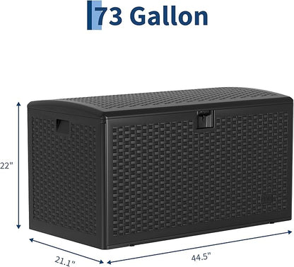 73 Gallon Blow-Molded Outdoor Storage Box, Lockable Storage Chest, Waterproof & UV-Resistant Storage Bin for Patio Cushions, Garden Tools & Pool Accessories, Outdoor Toy Storage Bench, Black