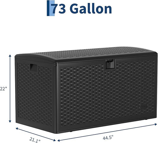 73 Gallon Blow-Molded Outdoor Storage Box, Lockable Storage Chest, Waterproof & UV-Resistant Storage Bin for Patio Cushions, Garden Tools & Pool Accessories, Outdoor Toy Storage Bench, Black