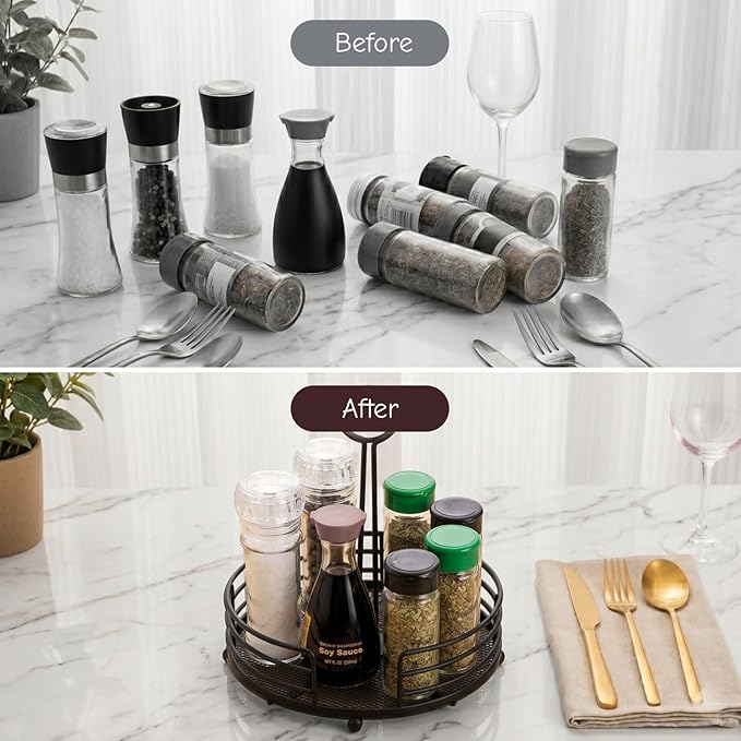 ZOOFOX 2 Pack Metal Condiment Caddy, Tabletop Spice Organizer for Kitchen Pantry, Patio Tables, Countertop, Picnics, Dining Table, BBQ