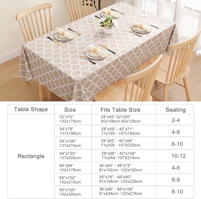 Smiry Rectangle Table Cloth, Wipeable Spillproof Plastic Tablecloths with Flannel Backing for Rectangle Tables, Waterproof Vinyl Tablecloth for Dining, Camping, Indoor and Outdoor (54"x78", Khaki)