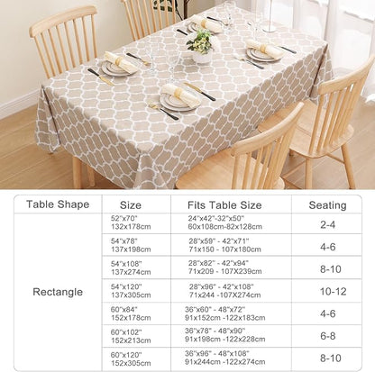 Smiry Rectangle Table Cloth, Wipeable Spillproof Plastic Tablecloths with Flannel Backing for Rectangle Tables, Waterproof Vinyl Tablecloth for Dining, Camping, Indoor and Outdoor (54"x78", Khaki)