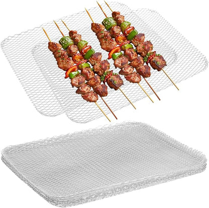 Kisangel 10pcs Disposable Grill Topper, Aluminum BBQ Grill Mesh Mats, Heavy Duty Non-stick Barbecue Pads for Outdoor Cooking Accessories