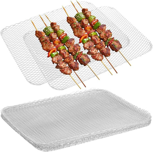 Kisangel 10pcs Disposable Grill Topper, Aluminum BBQ Grill Mesh Mats, Heavy Duty Non-stick Barbecue Pads for Outdoor Cooking Accessories