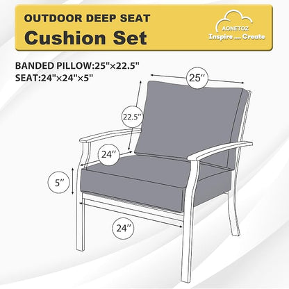 Outdoor Seat Cushion Set 24 x 24 Inch,Olefin Deep Seat Patio Cushions,Patio Furniture Cushions with Removable Cover,Rain-Proof and Fade Resistant Deep Seat Bottom & Back Cushion with Pillow,1 Set