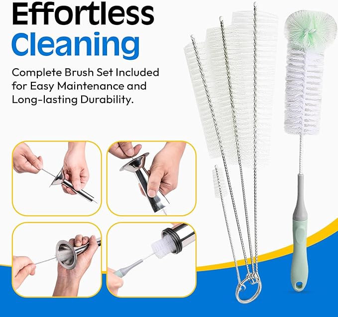 Professional Jerky Gun Kit – Stainless Steel Beef Meat Maker Machine with 5 Nozzles, 1 Meat Pusher, 5 Cleaning Brushes (2 Sets), Sausage Shooter Accessories & Bonus Pair of Gloves