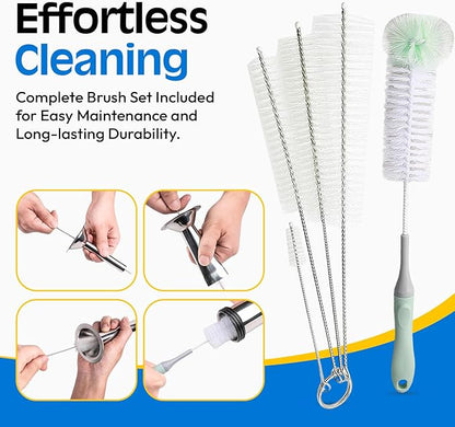 Professional Jerky Gun Kit – Stainless Steel Beef Meat Maker Machine with 5 Nozzles, 1 Meat Pusher, 5 Cleaning Brushes (2 Sets), Sausage Shooter Accessories & Bonus Pair of Gloves