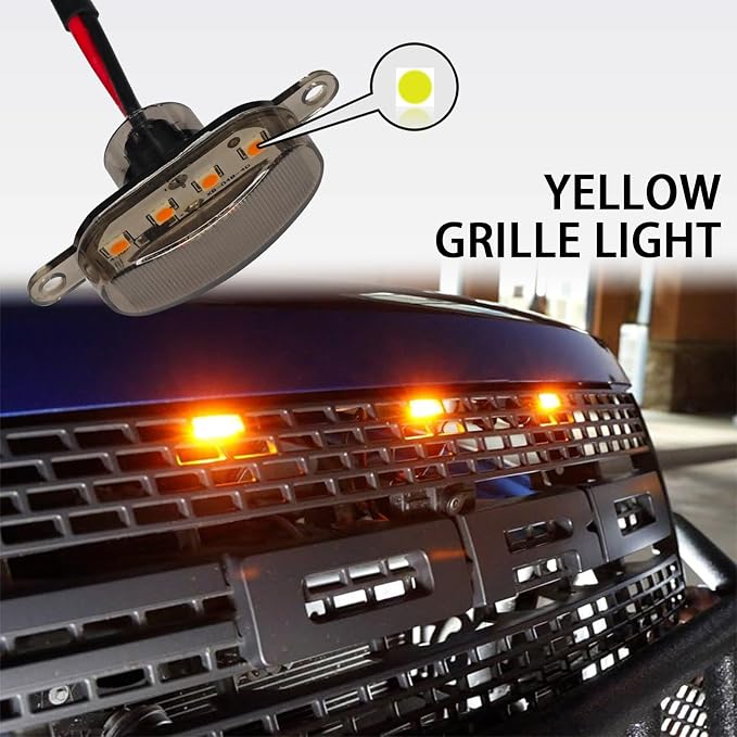 Compatible Lights 3PCS Front Grille Lights Compatible with 2004-2019 for-d F150 2013-2018 Ram 1500 Style Aftermarket Grille, Amber LED Marker Light with Harness and Fuse(Amber)