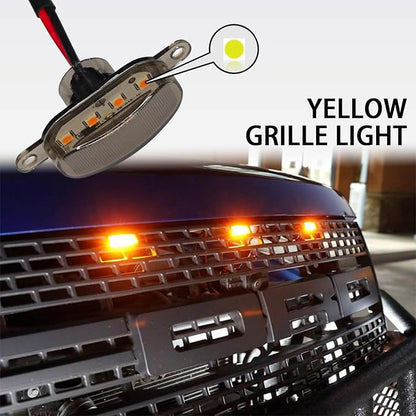 Compatible Lights 3PCS Front Grille Lights Compatible with 2004-2019 for-d F150 2013-2018 Ram 1500 Style Aftermarket Grille, Amber LED Marker Light with Harness and Fuse(Amber)