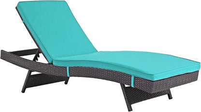 Modway Convene Wicker Rattan Outdoor Patio Chaise Lounge Chairs in Espresso Turquoise - Set of 6
