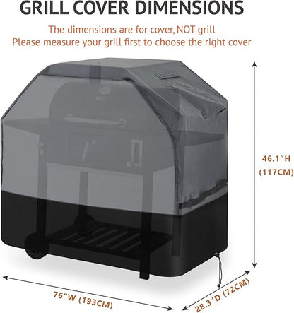 Heavy Duty Grill Cover 76 Inch, 600D Oxford Water Resistant UV & Fade Resistant BBQ Cover for Weber Char-Broil Dyna Glo Nexgrill Charcoal Gas Grill (76”W x 28”D x 46”H, Gray/Black)
