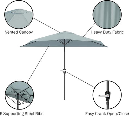 Half Umbrella Outdoor Patio Shade - 9 ft Patio Umbrella with Easy Crank - Small Canopy for Balcony, Table, or Deck by Pure Garden (Light Green)