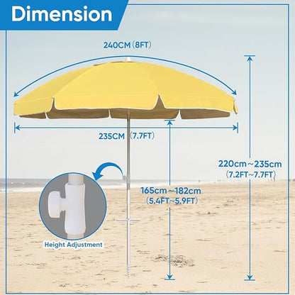 Northroad 8ft Large Beach Umbrella w/Sand Anchor Vent Tilt, Heavy Duty High Wind Patio Umbrellas w/Carry Bag,UV 50+ Sun Protection Portable Sunshade Umbrellas for Garden Pool Backyard
