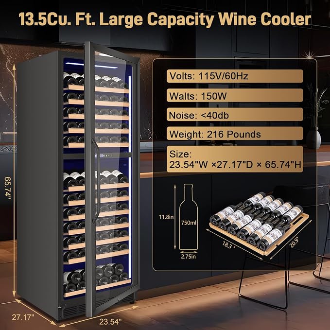 Velivi 24 Inch Dual Zone Wine Cooler Refrigerator, 179 Bottle | Built-in & Freestanding Wine Fridge, with Front Vent, Digital Touch Control, Quiet Compressor, Lock, Black
