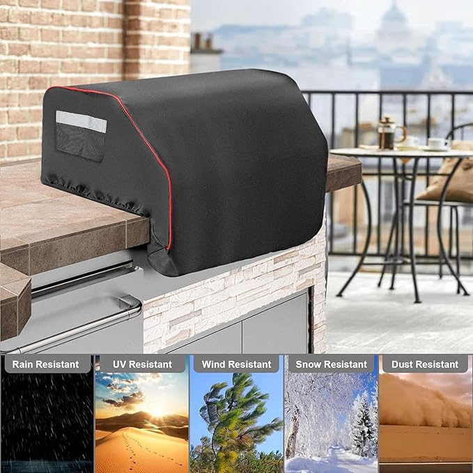 32 inch Built-in Grill Cover for Bull 45005 Built in Gas Grill, BBQ Grill Top Cover Replace for Bull Lonestar 4 Burner, 87048 Smoker Heavy Duty Waterproof Windproof BBQ Grill Cover with Handle